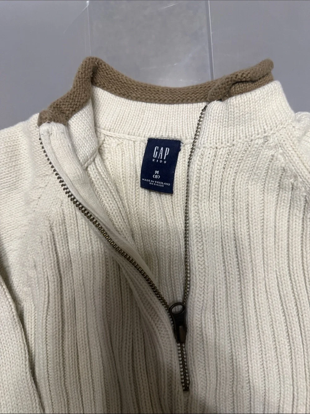 Kids size M Gap Cream Half-Zip Ribbed Sweater with Contrast Trim